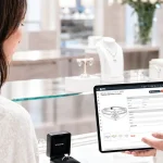 Modern jewelry POS system on tablet helping a jewelry store manage engagement rings, inventory, and customer sales